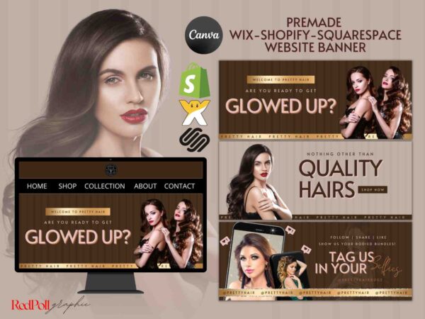 Premade Wix, Shopify & Squarespace Website Banner for Hair Services